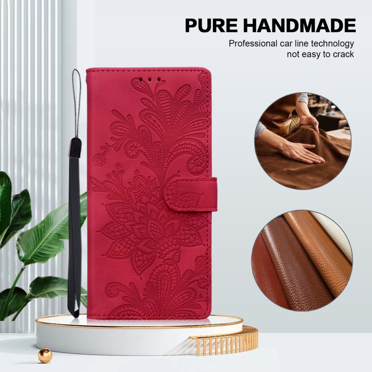 For Samsung Galaxy S23 5G Lace Floral Embossed Magnetic Buckle PU Phone Case With Wrist Strap(Red) For Samsung Galaxy S23 5G Lace Floral Embossed Magnetic Buckle PU Phone Case With Wrist Strap(Red)