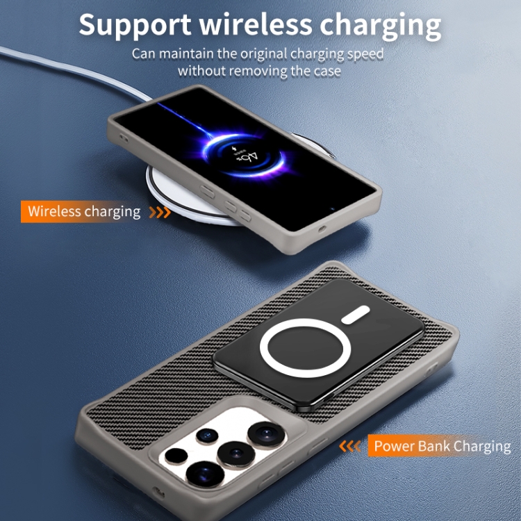 For Samsung Galaxy S24 Ultra 5G Carbon Fiber Texture 360 MagSafe Holder Phone Case(Titanium Gray)