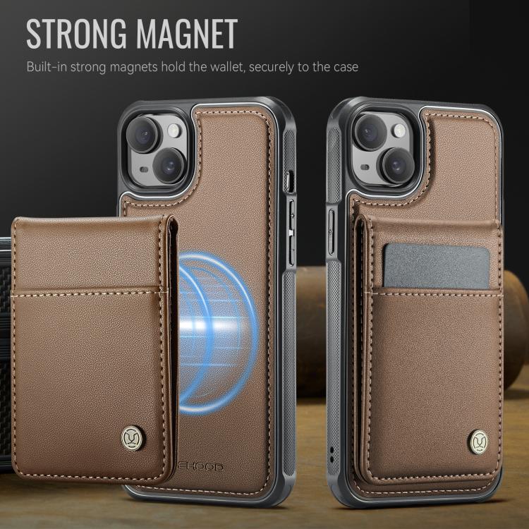 For iPhone 15 Plus JEEHOOD J06 British Style RFID MagSafe Card Bag PU Phone Case(Brown) For iPhone 15 Plus JEEHOOD J06 British Style RFID MagSafe Card Bag PU Phone Case(Brown)
