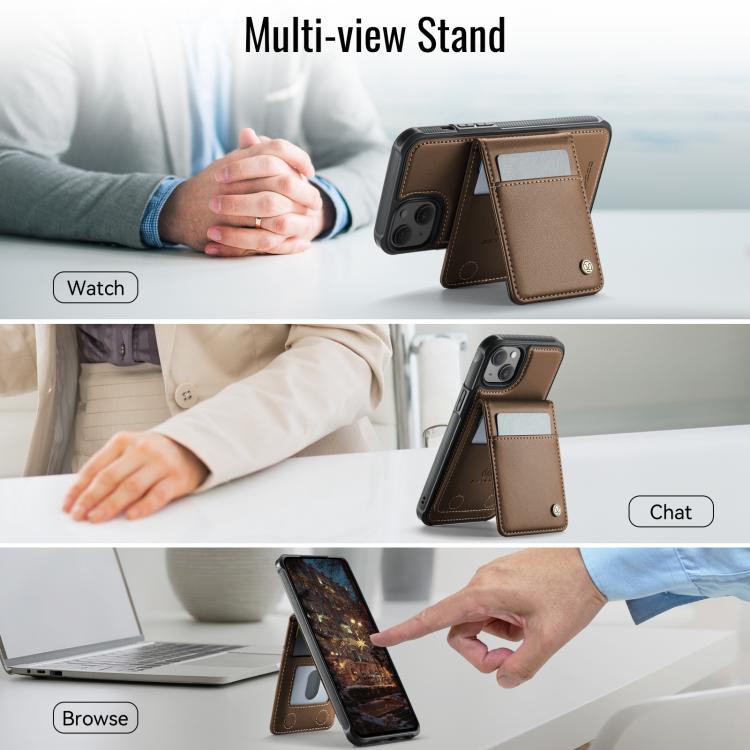 For iPhone 15 Plus JEEHOOD J06 British Style RFID MagSafe Card Bag PU Phone Case(Brown) For iPhone 15 Plus JEEHOOD J06 British Style RFID MagSafe Card Bag PU Phone Case(Brown)