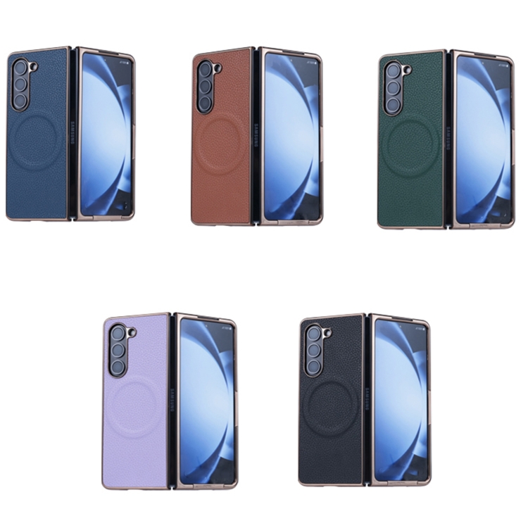 For Samsung Galaxy Z Fold6 Three Parts MagSafe Litchi Texture Fold Phone Case(Blue) For Samsung Galaxy Z Fold6 Three Parts MagSafe Litchi Texture Fold Phone Case(Blue)