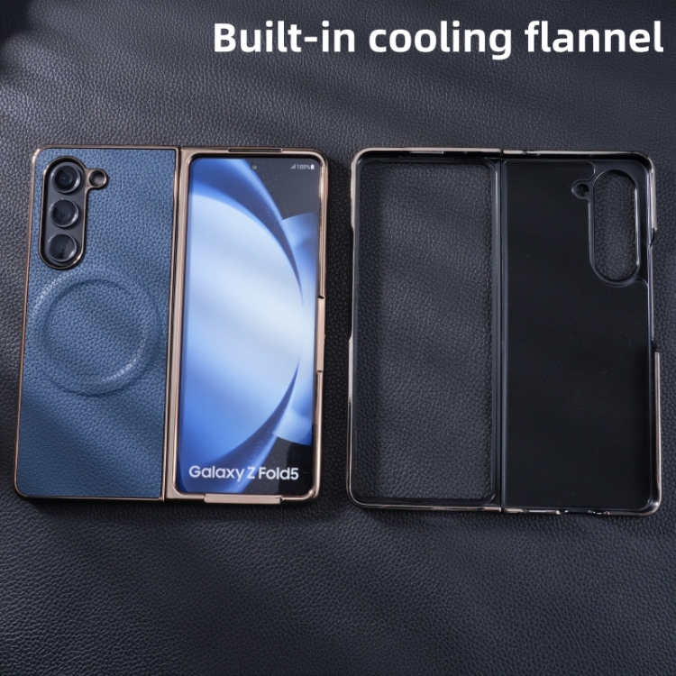 For Samsung Galaxy Z Fold6 Three Parts MagSafe Litchi Texture Fold Phone Case(Blue) For Samsung Galaxy Z Fold6 Three Parts MagSafe Litchi Texture Fold Phone Case(Blue)