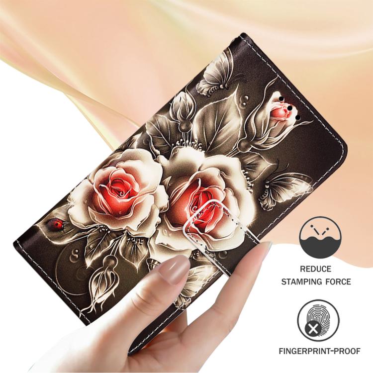For Redmi Note 14 5G Global Colored Drawing Pattern Plain Weave Leather Phone Case(Roses On Black)