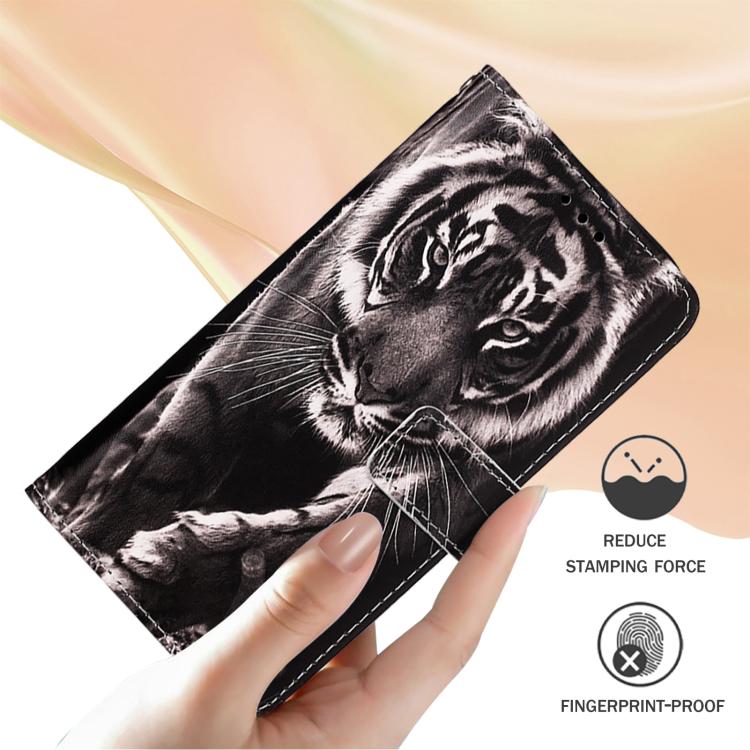 For Redmi Note 14 Pro / 14 Pro+ 5G Global Colored Drawing Pattern Plain Weave Leather Phone Case(Black And White Tiger)