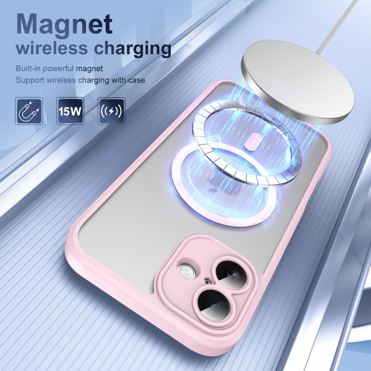 For iPhone 16 Translucent Frosted MagSafe Phone Case with AI Button(Pink) For iPhone 16 Translucent Frosted MagSafe Phone Case with AI Button(Pink)