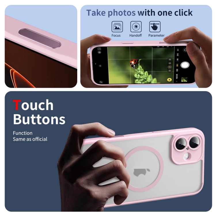 For iPhone 16 Translucent Frosted MagSafe Phone Case with AI Button(Pink) For iPhone 16 Translucent Frosted MagSafe Phone Case with AI Button(Pink)