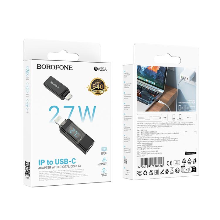 Borofone BV25A 8 Pin Male to Type-C Female Screen Display Adapter(Black)
