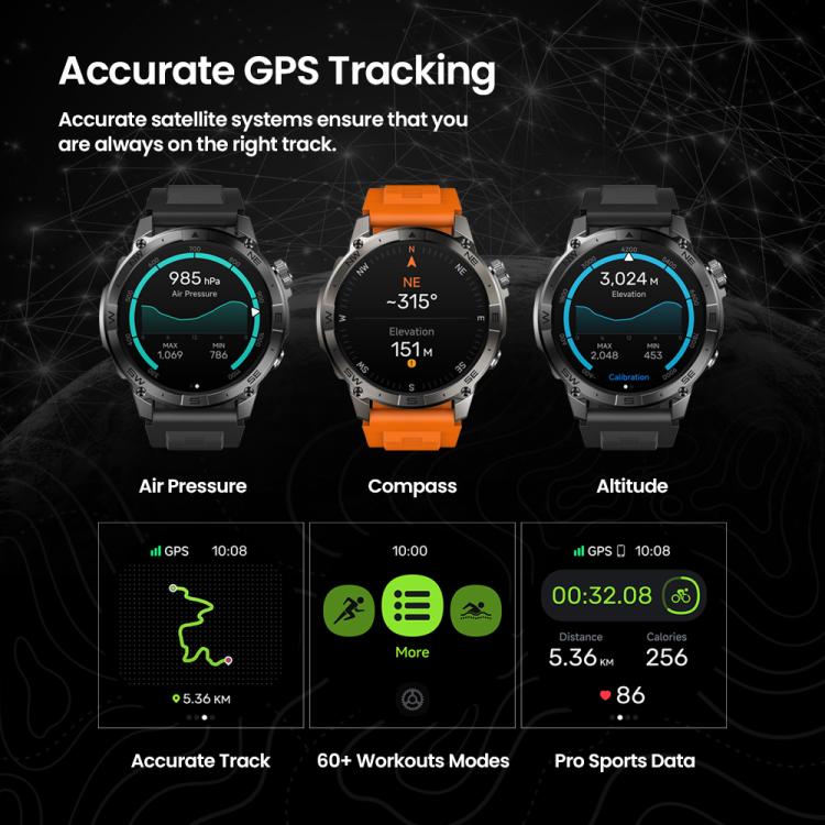 Zeblaze Stratos 2 Plus 1.43 inch Screen 3 ATM Health and Fitness GPS Smart Watch(Graphite Black) - B4