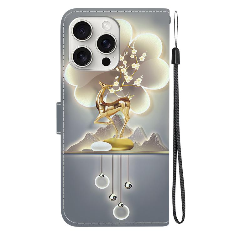For iPhone 16 Pro Crystal Texture Colored Drawing Leather Phone Case(Sika Deer) For iPhone 16 Pro Crystal Texture Colored Drawing Leather Phone Case(Sika Deer)