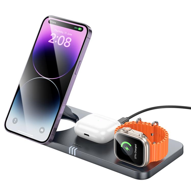 hoco CQ22 Outstanding 3 in 1 Desktop Folding Magnetic Wireless Fast Charger(Grey) hoco CQ22 Outstanding 3 in 1 Desktop Folding Magnetic Wireless Fast Charger(Grey)