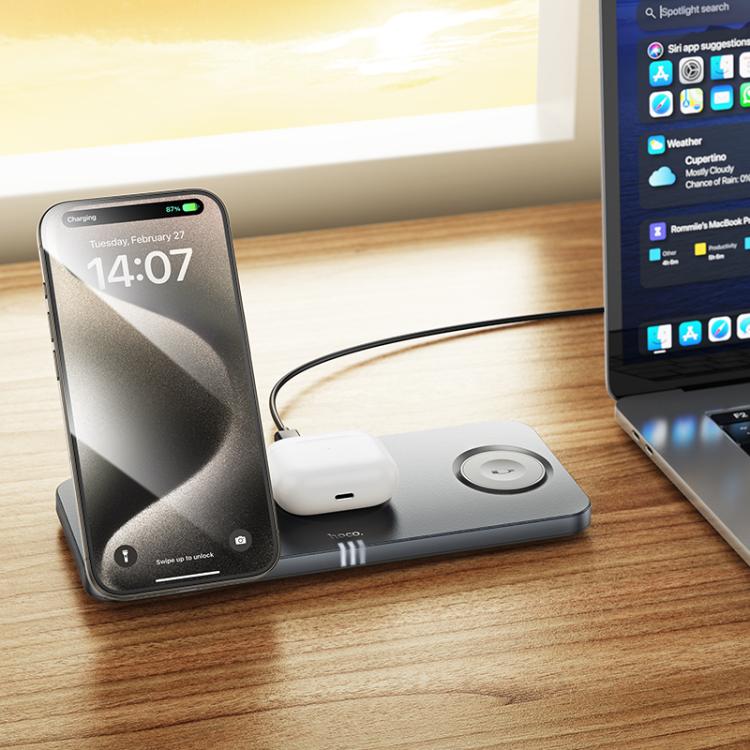 hoco CQ22 Outstanding 3 in 1 Desktop Folding Magnetic Wireless Fast Charger(Grey) hoco CQ22 Outstanding 3 in 1 Desktop Folding Magnetic Wireless Fast Charger(Grey)