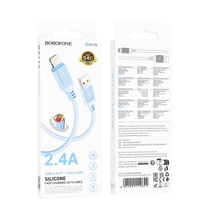 Borofone BX115 Lotto 2.4A USB to 8 Pin Charging Cable, Length: 1m(Blue) Borofone BX115 Lotto 2.4A USB to 8 Pin Charging Cable, Length: 1m(Blue)