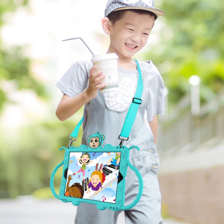 For iPad 9.7 (2018) Cartoon Monkey Kids Tablet Shockproof EVA Protective Case with Holder & Shoulder Strap & Handle(Turquoise) For iPad 9.7 (2018) Cartoon Monkey Kids Tablet Shockproof EVA Protective Case with Holder & Shoulder Strap & Handle(Turquoise)