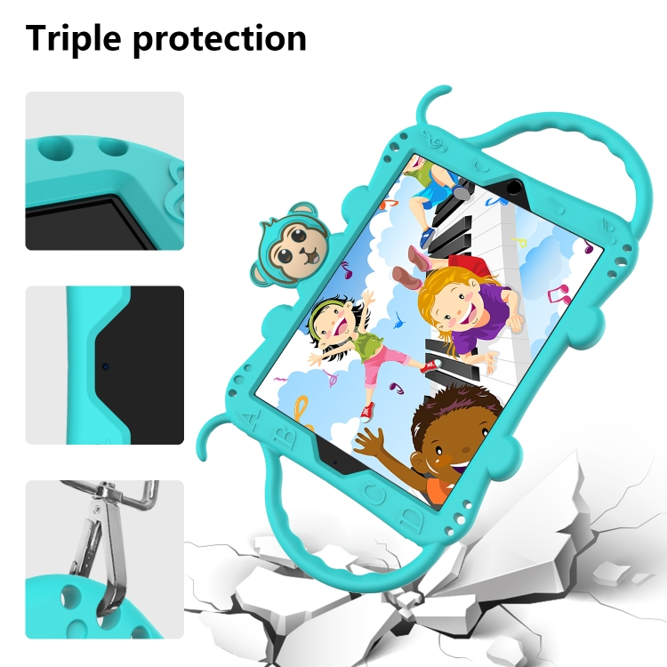 For iPad 9.7 (2018) Cartoon Monkey Kids Tablet Shockproof EVA Protective Case with Holder & Shoulder Strap & Handle(Turquoise) For iPad 9.7 (2018) Cartoon Monkey Kids Tablet Shockproof EVA Protective Case with Holder & Shoulder Strap & Handle(Turquoise)