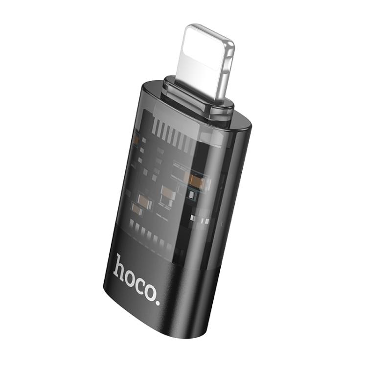 hoco UA36A 8 Pin Male to USB-C / Type-C Female OTG Transparent Adapter(Black)
