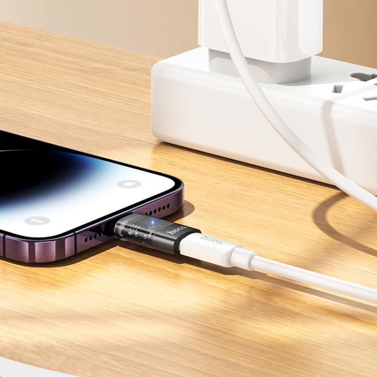 hoco UA36A 8 Pin Male to USB-C / Type-C Female OTG Transparent Adapter(Black)