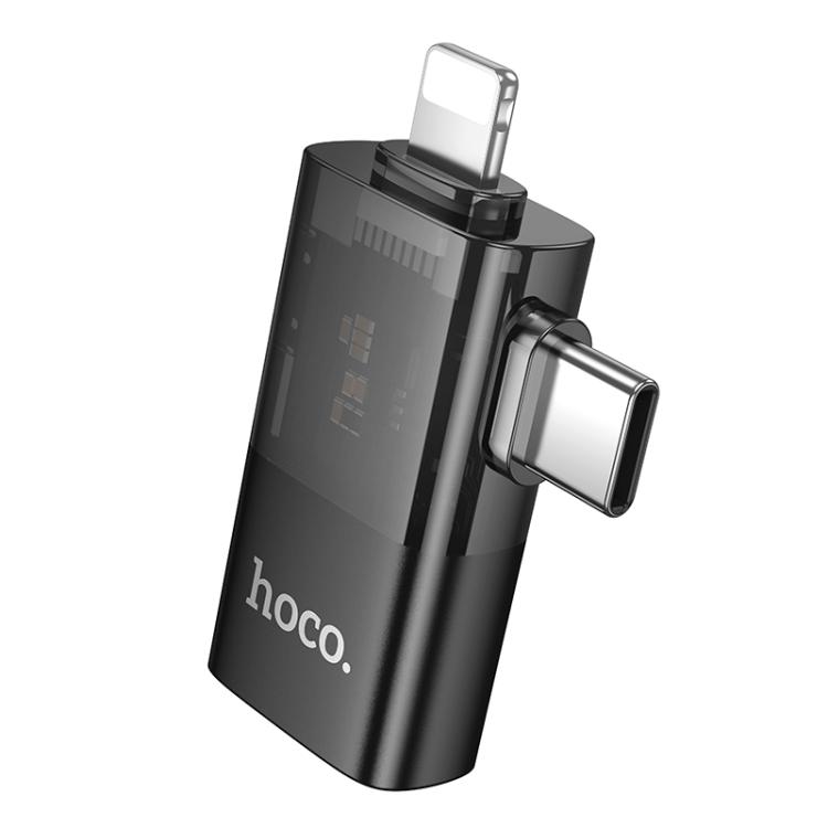 hoco UA36E 8 Pin, USB-C / Type-C Male to USB Female 2 in 1 OTG Transparent Adapter(Black)