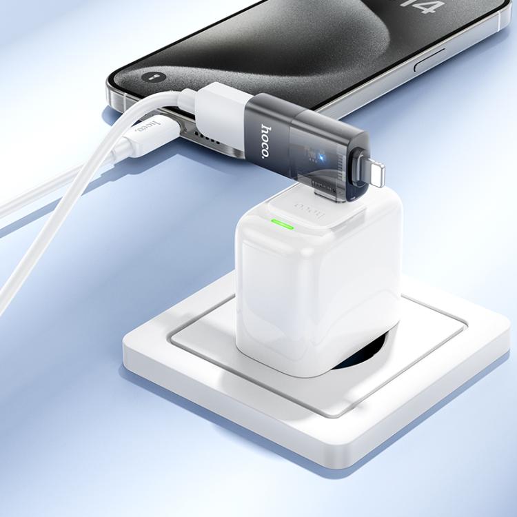 hoco UA36E 8 Pin, USB-C / Type-C Male to USB Female 2 in 1 OTG Transparent Adapter(Black)