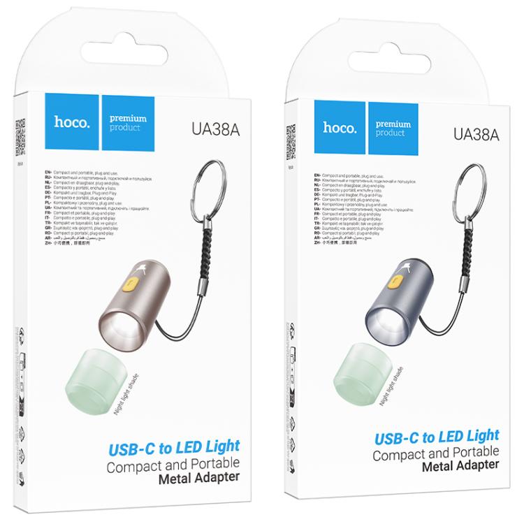 hoco UA38A USB-C / Type-C to LED Light Portable Metal Adapter with Night Light Shade(Gold) - B6