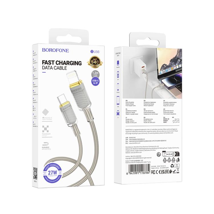 Borofone BU56 Succeed PD27W Type-C to 8 Pin Fast Charging Data Cable, Length: 1.2m(Grey) Borofone BU56 Succeed PD27W Type-C to 8 Pin Fast Charging Data Cable, Length: 1.2m(Grey)
