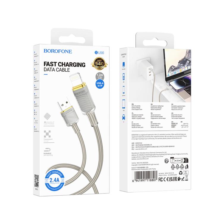 Borofone BU56 Succeed 2.4A USB to 8 Pin Charging Data Cable, Length: 1.2m(Grey) Borofone BU56 Succeed 2.4A USB to 8 Pin Charging Data Cable, Length: 1.2m(Grey)