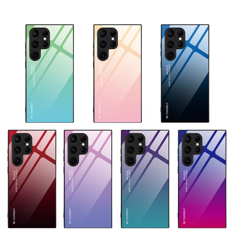 For Samsung Galaxy S25 Ultra 5G Gradient Color Glass Phone Case(Yellow Pink)
