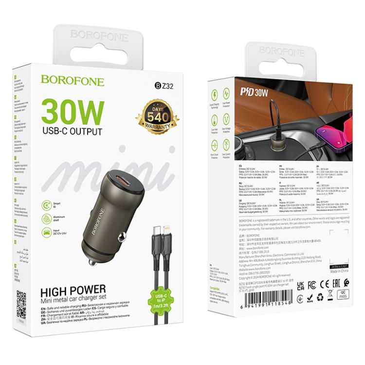 BOROFONE BZ32 Fresh PD30W Type-C Car Charger Set with 1m 8 Pin Cable(Gold) BOROFONE BZ32 Fresh PD30W Type-C Car Charger Set with 1m 8 Pin Cable(Gold)