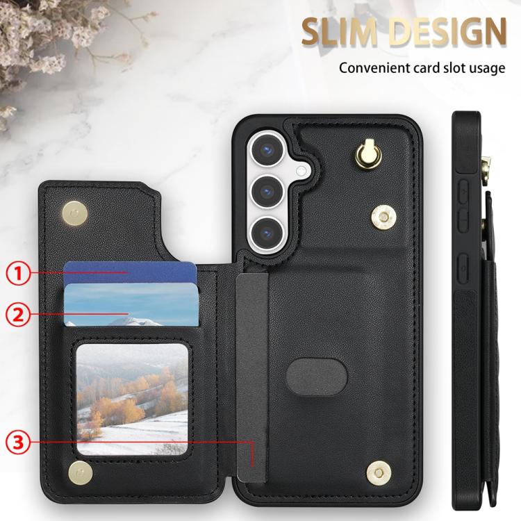 For Samsung Galaxy S24 5G Rhombic Dual Buckle Card Slots Phone Case with Lanyard(Black) For Samsung Galaxy S24 5G Rhombic Dual Buckle Card Slots Phone Case with Lanyard(Black)
