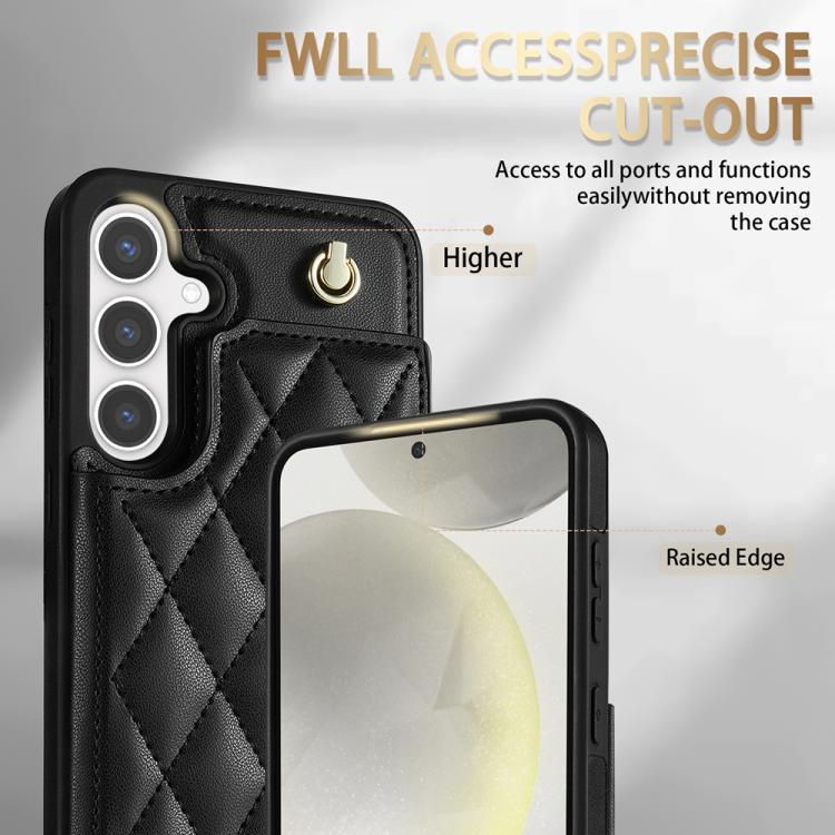 For Samsung Galaxy S24 5G Rhombic Dual Buckle Card Slots Phone Case with Lanyard(Black) For Samsung Galaxy S24 5G Rhombic Dual Buckle Card Slots Phone Case with Lanyard(Black)