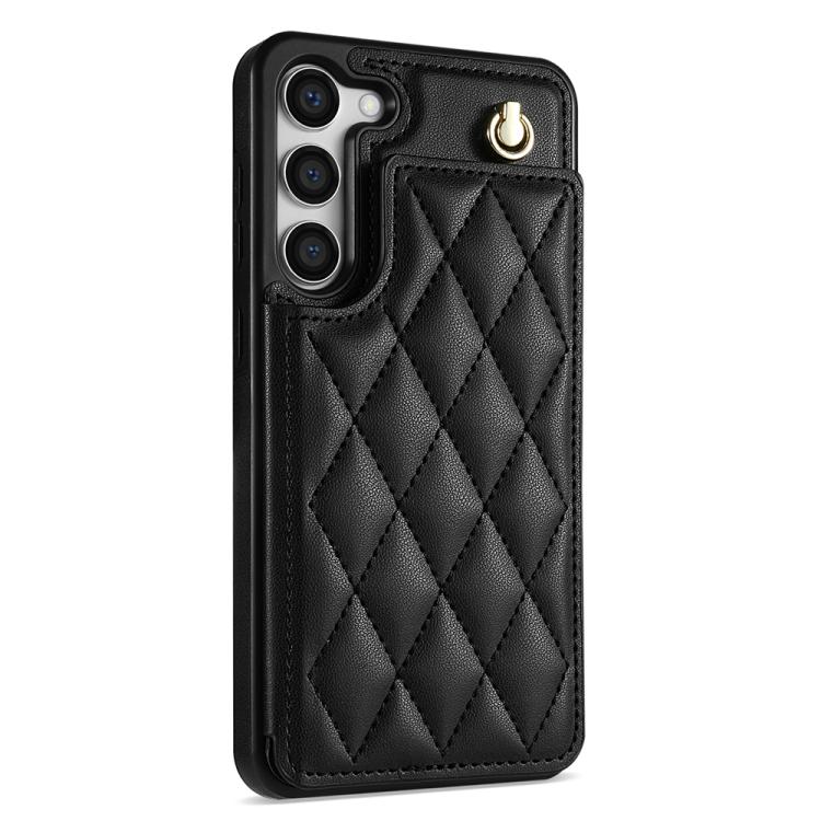 For Samsung Galaxy S23+ 5G Rhombic Dual Buckle Card Slots Phone Case with Lanyard(Black) For Samsung Galaxy S23+ 5G Rhombic Dual Buckle Card Slots Phone Case with Lanyard(Black)