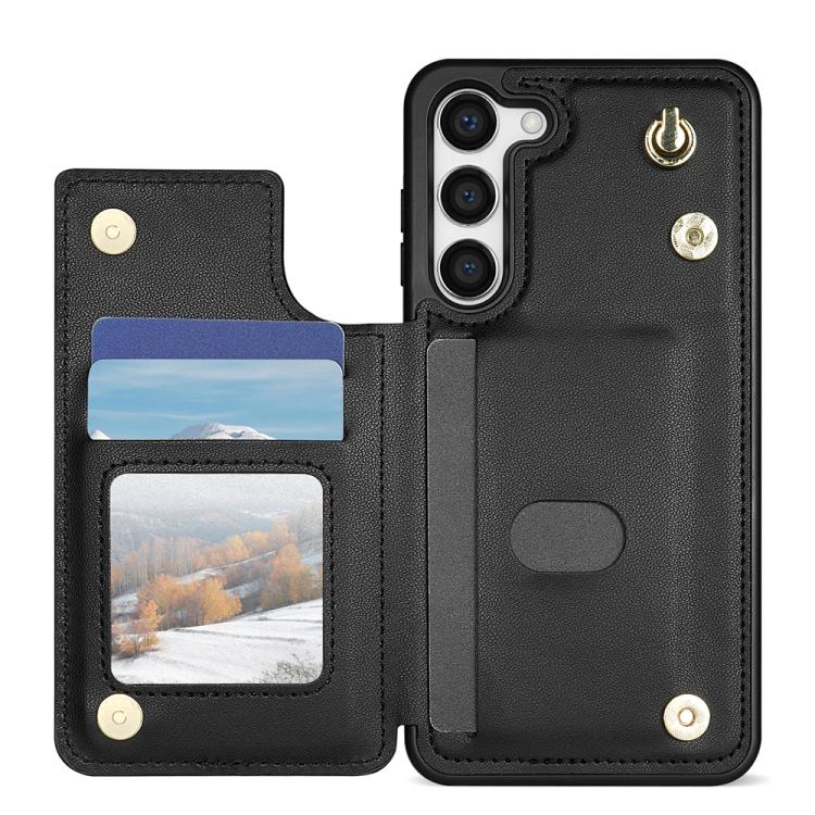 For Samsung Galaxy S23+ 5G Rhombic Dual Buckle Card Slots Phone Case with Lanyard(Black) For Samsung Galaxy S23+ 5G Rhombic Dual Buckle Card Slots Phone Case with Lanyard(Black)
