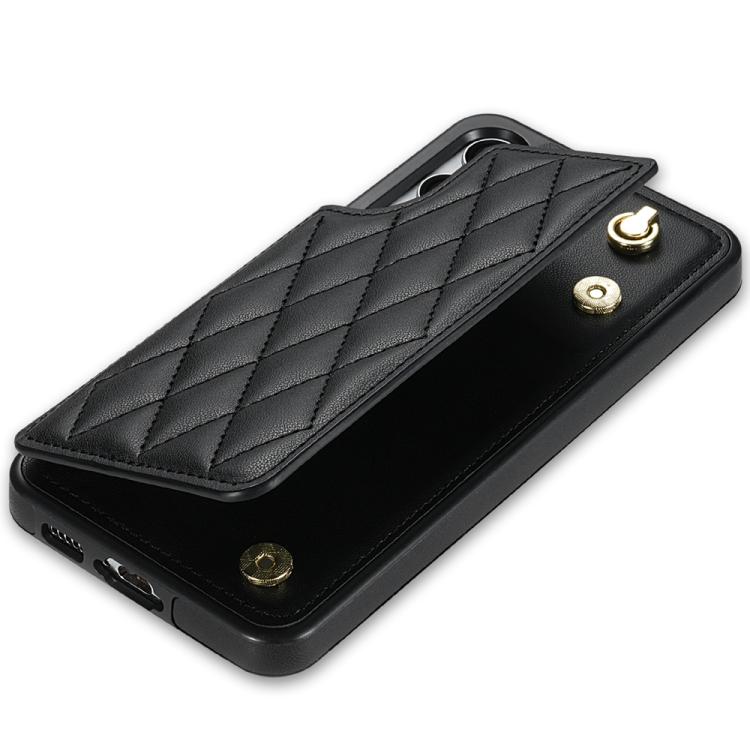 For Samsung Galaxy S23+ 5G Rhombic Dual Buckle Card Slots Phone Case with Lanyard(Black) For Samsung Galaxy S23+ 5G Rhombic Dual Buckle Card Slots Phone Case with Lanyard(Black)