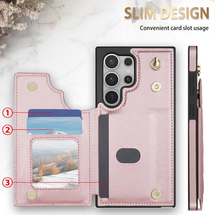 For Samsung Galaxy S21 Ultra 5G Rhombic Dual Buckle Card Slots Phone Case with Lanyard(Rose Gold) For Samsung Galaxy S21 Ultra 5G Rhombic Dual Buckle Card Slots Phone Case with Lanyard(Rose Gold)
