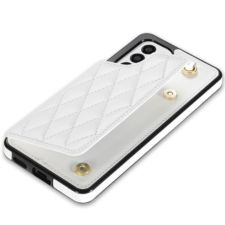 For Samsung Galaxy S20 FE 5G Rhombic Dual Buckle Card Slots Phone Case with Lanyard(White) For Samsung Galaxy S20 FE 5G Rhombic Dual Buckle Card Slots Phone Case with Lanyard(White)