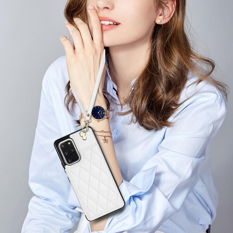 For Samsung Galaxy S20 FE 5G Rhombic Dual Buckle Card Slots Phone Case with Lanyard(White) For Samsung Galaxy S20 FE 5G Rhombic Dual Buckle Card Slots Phone Case with Lanyard(White)