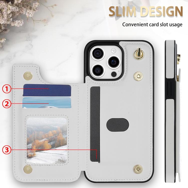 For iPhone 15 Pro Rhombic Dual Buckle Card Slots Phone Case with Lanyard(White) For iPhone 15 Pro Rhombic Dual Buckle Card Slots Phone Case with Lanyard(White)