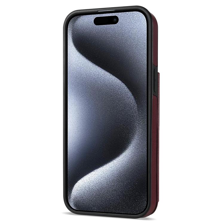 For iPhone 13 / 14 Rhombic Dual Buckle Card Slots Phone Case with Lanyard(Wine Red) - 2