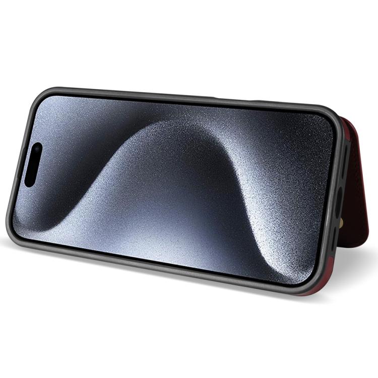 For iPhone 13 / 14 Rhombic Dual Buckle Card Slots Phone Case with Lanyard(Wine Red) - 4