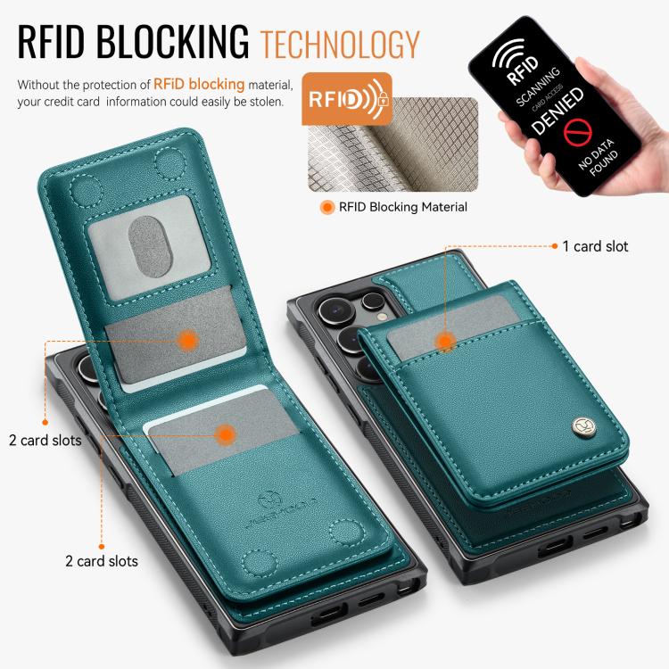 For Samsung Galaxy S23 Ultra 5G JEEHOOD J06 British Style RFID MagSafe Card Bag PU Phone Case(Green) For Samsung Galaxy S23 Ultra 5G JEEHOOD J06 British Style RFID MagSafe Card Bag PU Phone Case(Green)