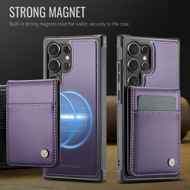 For Samsung Galaxy S24 Ultra 5G JEEHOOD J06 British Style RFID MagSafe Card Bag PU Phone Case(Purple) For Samsung Galaxy S24 Ultra 5G JEEHOOD J06 British Style RFID MagSafe Card Bag PU Phone Case(Purple)