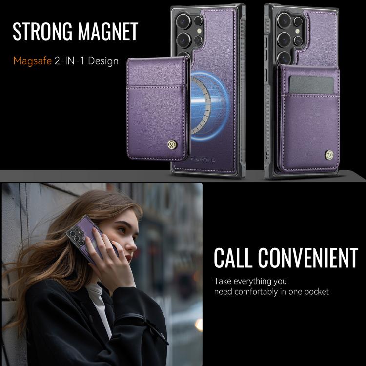 For Samsung Galaxy S24 Ultra 5G JEEHOOD J06 British Style RFID MagSafe Card Bag PU Phone Case(Purple) For Samsung Galaxy S24 Ultra 5G JEEHOOD J06 British Style RFID MagSafe Card Bag PU Phone Case(Purple)