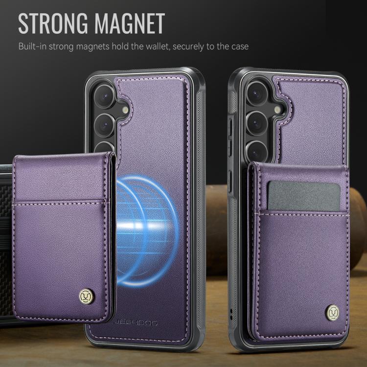 For Samsung Galaxy S25 5G JEEHOOD J06 British Style RFID MagSafe Card Bag PU Phone Case(Purple) For Samsung Galaxy S25 5G JEEHOOD J06 British Style RFID MagSafe Card Bag PU Phone Case(Purple)