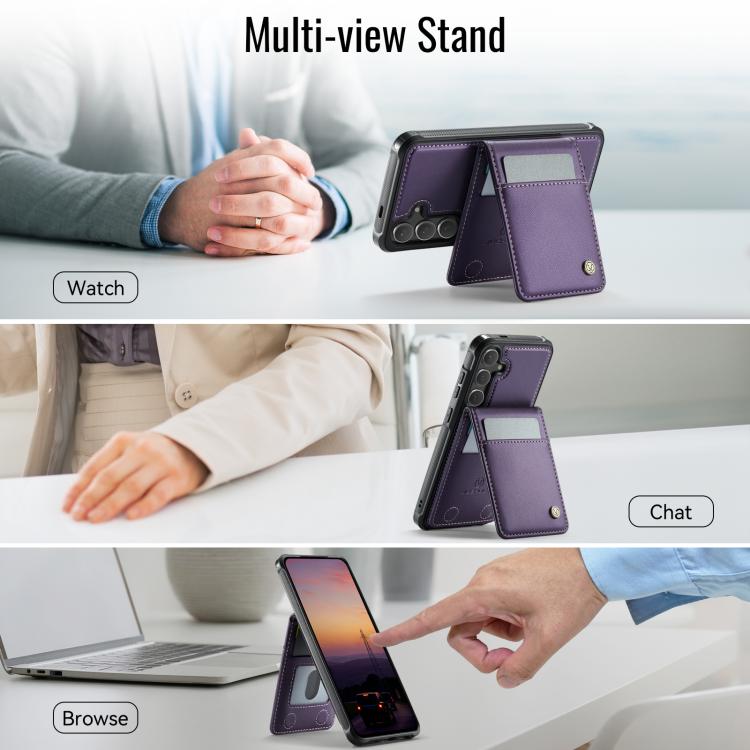For Samsung Galaxy S25 5G JEEHOOD J06 British Style RFID MagSafe Card Bag PU Phone Case(Purple) For Samsung Galaxy S25 5G JEEHOOD J06 British Style RFID MagSafe Card Bag PU Phone Case(Purple)