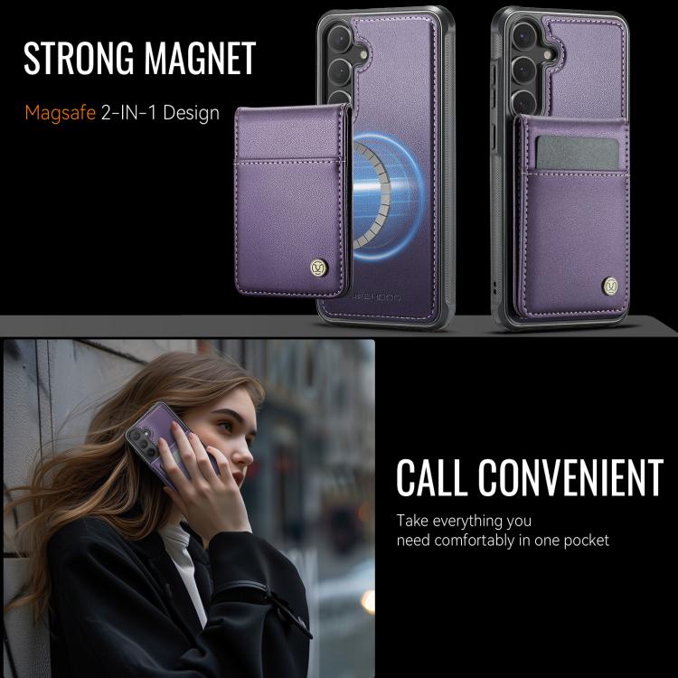 For Samsung Galaxy S25 5G JEEHOOD J06 British Style RFID MagSafe Card Bag PU Phone Case(Purple) For Samsung Galaxy S25 5G JEEHOOD J06 British Style RFID MagSafe Card Bag PU Phone Case(Purple)