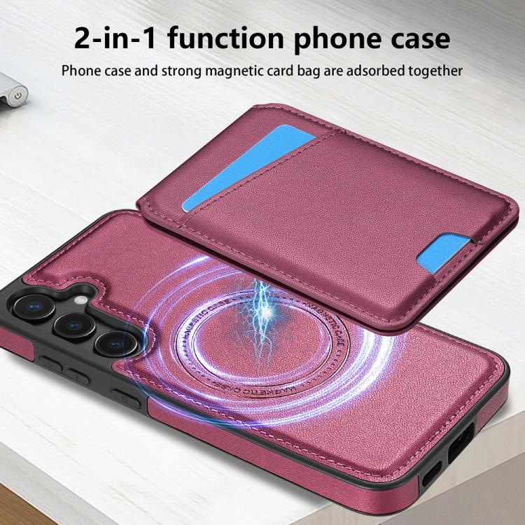 For Samsung Galaxy S24 FE 5G Skin Feel Detachable Card Bag Magsafe Phone Case(Wine Red) For Samsung Galaxy S24 FE 5G Skin Feel Detachable Card Bag Magsafe Phone Case(Wine Red)