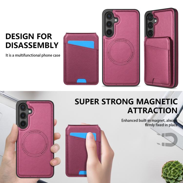 For Samsung Galaxy S24 FE 5G Skin Feel Detachable Card Bag Magsafe Phone Case(Wine Red) For Samsung Galaxy S24 FE 5G Skin Feel Detachable Card Bag Magsafe Phone Case(Wine Red)