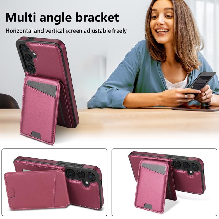 For Samsung Galaxy S24 FE 5G Skin Feel Detachable Card Bag Magsafe Phone Case(Wine Red) For Samsung Galaxy S24 FE 5G Skin Feel Detachable Card Bag Magsafe Phone Case(Wine Red)