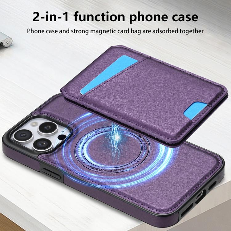 For iPhone 16 Pro Skin Feel Detachable Card Bag Magsafe Phone Case(Purple) For iPhone 16 Pro Skin Feel Detachable Card Bag Magsafe Phone Case(Purple)
