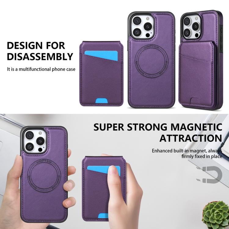 For iPhone 16 Pro Skin Feel Detachable Card Bag Magsafe Phone Case(Purple) For iPhone 16 Pro Skin Feel Detachable Card Bag Magsafe Phone Case(Purple)