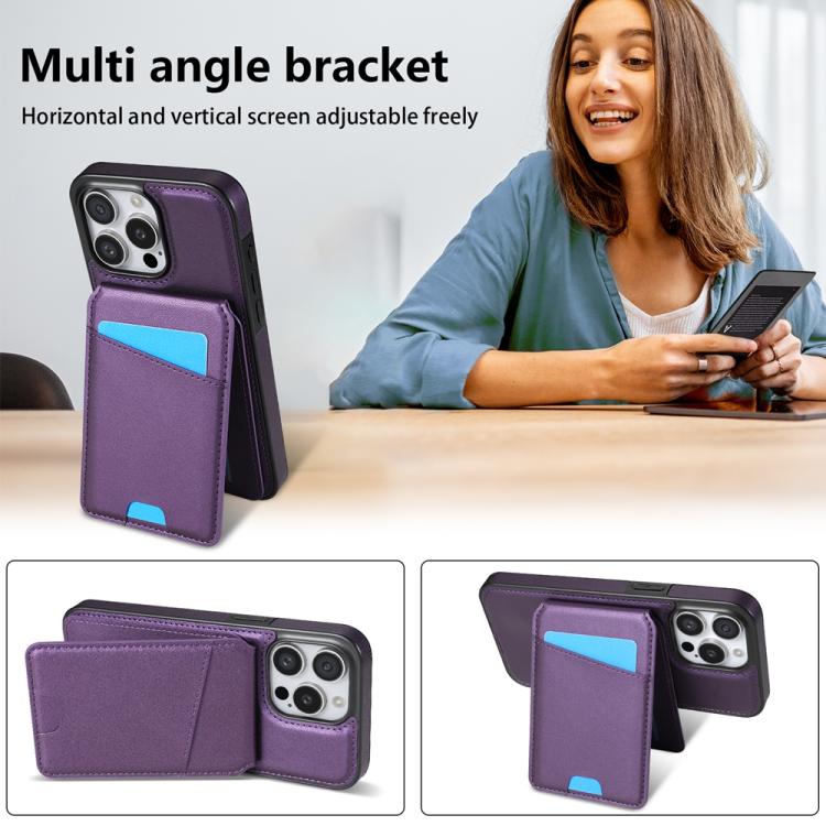For iPhone 16 Pro Skin Feel Detachable Card Bag Magsafe Phone Case(Purple) For iPhone 16 Pro Skin Feel Detachable Card Bag Magsafe Phone Case(Purple)